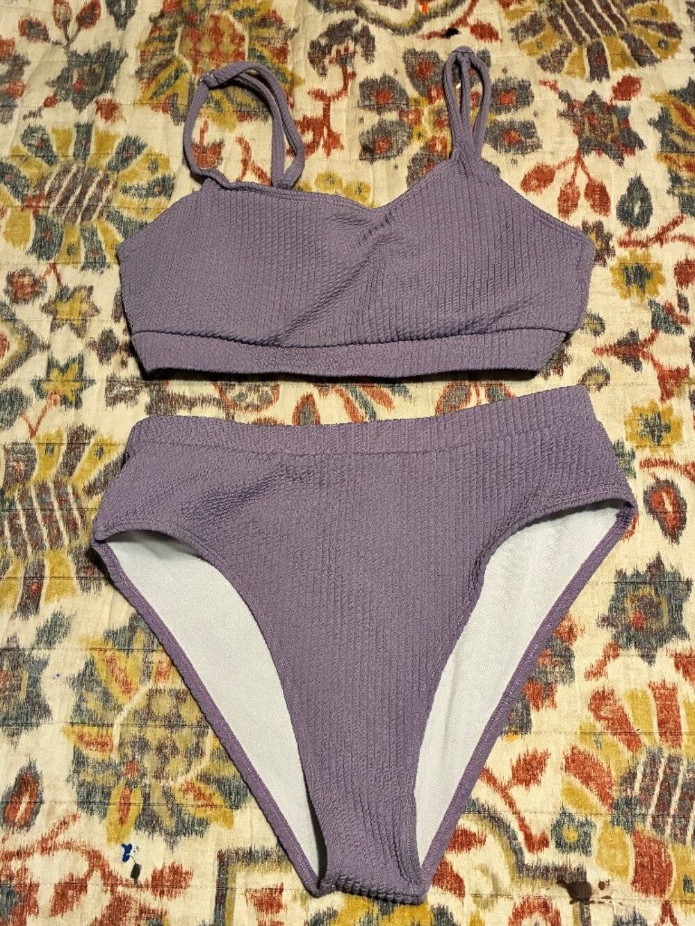 High Waisted Tummy Control Ribbed Bikini  MEDIUM Crop Top Brazilian Swimsuit